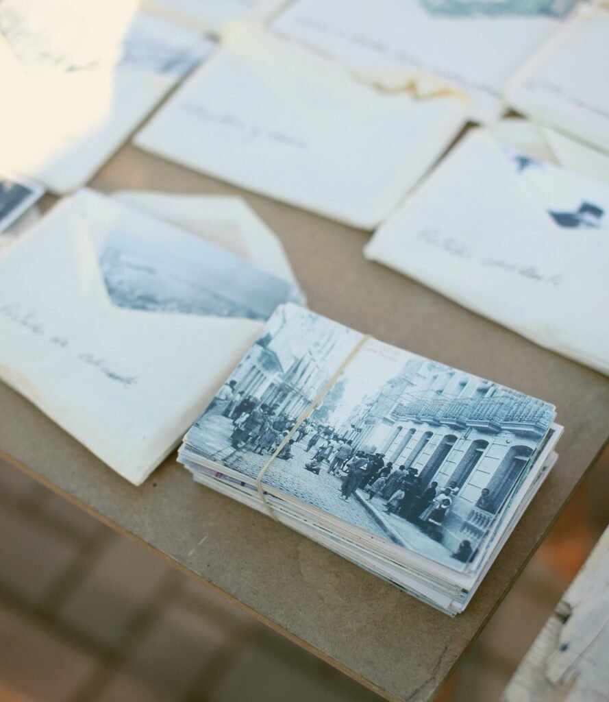 paper, photo, envelope, card, table, floor
